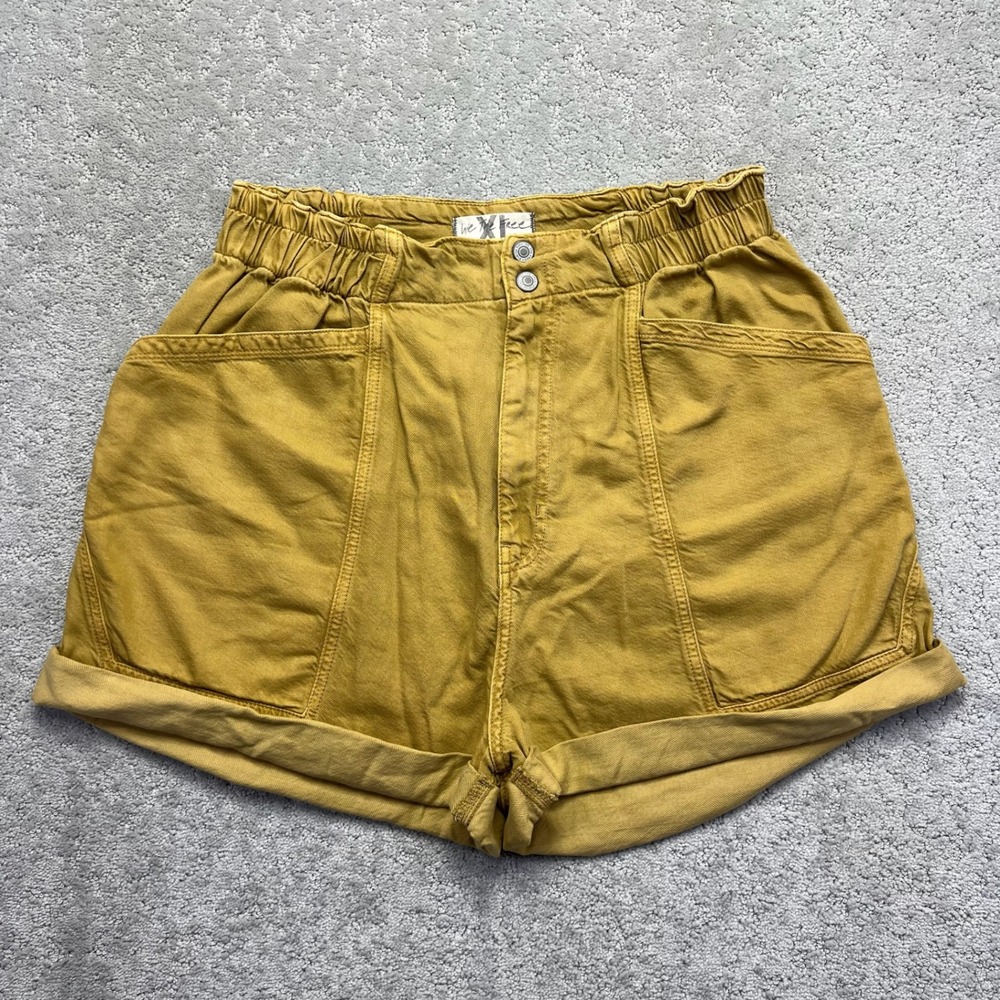 We The Free People Denim Shorts Womens XL Mustard Yellow Makai Cotton Lyocell